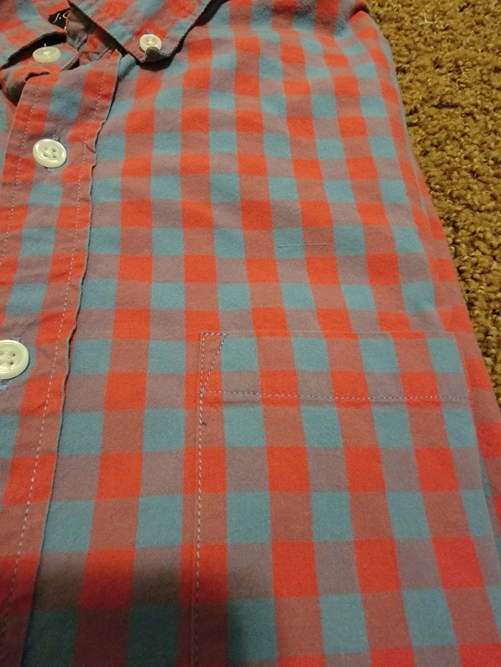 J. Crew Men’s Red and Blue Check Button-Down Shirt Size M
